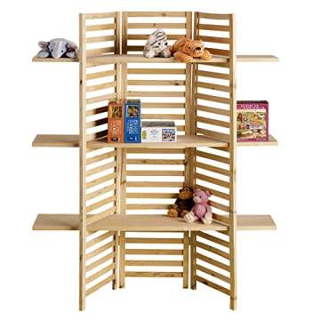 SSWBasics 3-Panel Wood Display With 3 Shelves - Unit Can Be Stained Or Painted - Great for a Wide Range of Merchandise from Housewares, Clothing and Beverages - Natural Pine