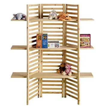 SSWBasics 3-Panel Wood Display With 3 Shelves - Unit Can Be Stained Or Painted - Great for a Wide Range of Merchandise from Housewares, Clothing and Beverages - Natural Pine