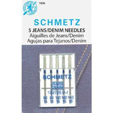 SCHMETZ Jean & Denim Sewing Machine Needles - Precision Needles for Heavy Fabric, Assorted Sizes, 5-...