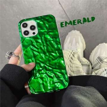 Yebowe Compatible with iPhone 13 Pro Max Case, Cute 3D Tin Foil Pleated Luxury Phone Cover for Women Girls Cool Bling Designer Soft Slim Case for iPhone 13 Pro Max, Green