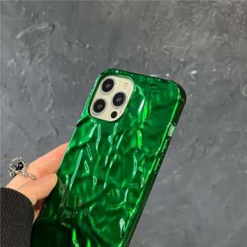 Yebowe Compatible with iPhone 13 Pro Max Case, Cute 3D Tin Foil Pleated Luxury Phone Cover for Women Girls Cool Bling Designer Soft Slim Case for iPhone 13 Pro Max, Green