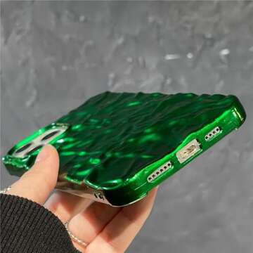 Yebowe Compatible with iPhone 13 Pro Max Case, Cute 3D Tin Foil Pleated Luxury Phone Cover for Women Girls Cool Bling Designer Soft Slim Case for iPhone 13 Pro Max, Green