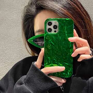 Yebowe Compatible with iPhone 13 Pro Max Case, Cute 3D Tin Foil Pleated Luxury Phone Cover for Women Girls Cool Bling Designer Soft Slim Case for iPhone 13 Pro Max, Green