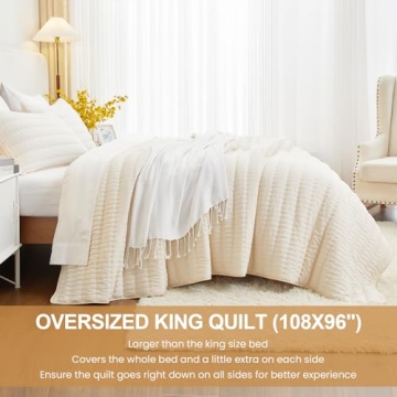 HiSnug Cream King Size Quilt Bedding Set for All Seasons