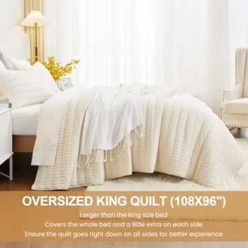 HiSnug Cream King Size Quilt Bedding Set for All Seasons