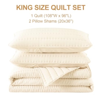 HiSnug Cream King Size Quilt Bedding Set for All Seasons