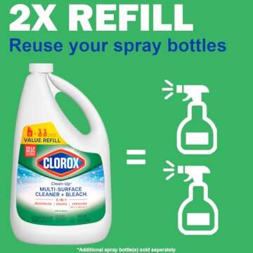 2 CleanUp Cleaner with Bleach | 32oz Spray Bottle, 64oz Refill Jug, & Daley Mint Towel | Multi Purpose Bleach Cleaners for Janitorial, Commercial, Industrial (96oz Total)