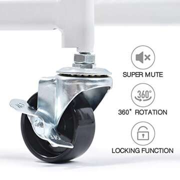 KINGRACK 3-Tier Rolling Cart, Metal Utility Cart with Pegboard, Utility Rolling Storage Carts with Wheels, Craft Storage Trolley with Handle for Kitchen Office Classroom, White