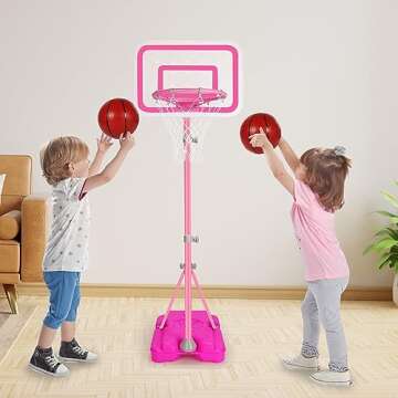 Pink Adjustable Basketball Hoop for Kids | Portable Indoor/Outdoor Play