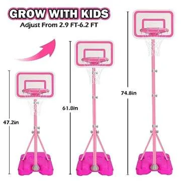 Pink Adjustable Basketball Hoop for Kids 2-6 Years Old