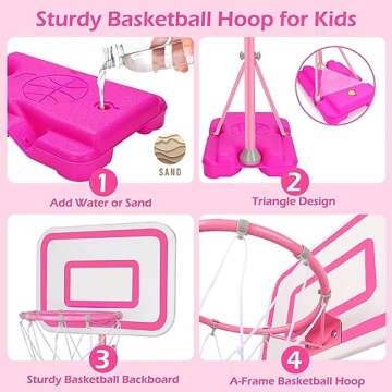 Pink Adjustable Basketball Hoop for Kids 2-6 Years Old