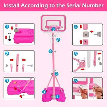 Pink Adjustable Basketball Hoop for Kids 2-6 Years Old