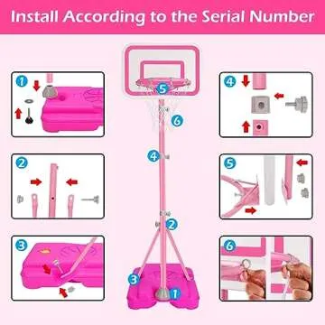 Pink Adjustable Basketball Hoop for Kids 2-6 Years Old
