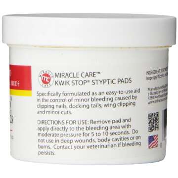 Miracle Care Kwik Stop Styptic Pads For Dogs, Cats, and Birds, Fast-Acting Blood Stop Pads For Pets,...