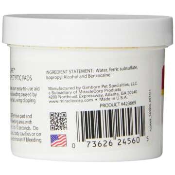 Miracle Care Kwik Stop Styptic Pads For Dogs, Cats, and Birds, Fast-Acting Blood Stop Pads For Pets, Quick Stop Bleeding Pads For Dog Nail Clipping, Minor Cuts, Grooming, 90 count