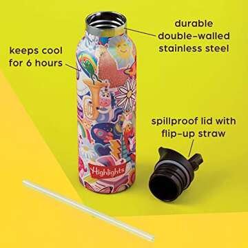 Highlights Rainbow Unicorn Backpack Set for Kids with Backpack, Lunch Box, Water Bottle and Pencil Case for Boys and Girls, Elementary School Kids, Ages 5-9