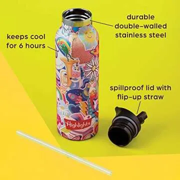 Highlights Rainbow Unicorn Backpack Set for Kids with Backpack, Lunch Box, Water Bottle and Pencil Case for Boys and Girls, Elementary School Kids, Ages 5-9