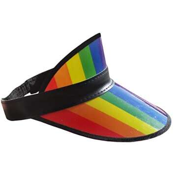 Nicky Bigs Novelties Retro Beach Colored Plastic Clear Sun Visor Hat, Rainbow Stripe, One Size