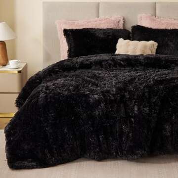 Intelligent Design Malea Shaggy Comforter Set, Long Faux Fur Cozy Down Alternative, Modern Casual Ul...