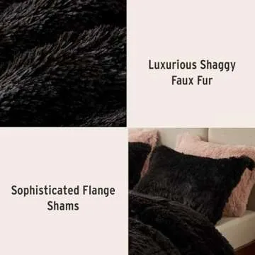 Intelligent Design Malea Shaggy Comforter Set, Long Faux Fur Cozy Down Alternative, Modern Casual Ultra Soft All Season Fluffy Bedding with Matching Sham, Full/Queen, Black 3 Piece