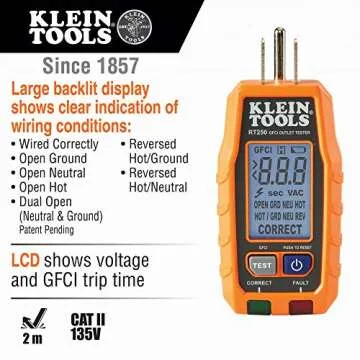 Klein Tools RT250KIT Non-Contact Voltage Tester and GFCI Receptacle Tester with LCD and Flashlight, ...