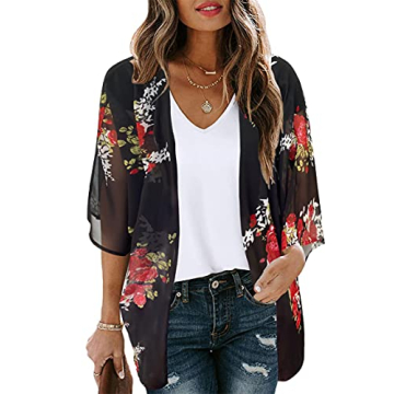 Floral Print Shawl Kimono Cardigan for Women