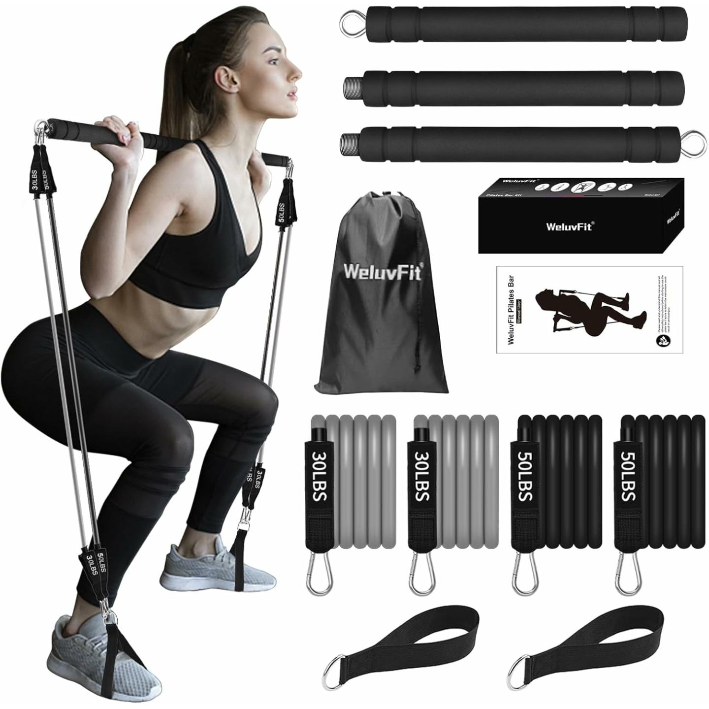Portable Pilates Bar with Resistance Bands for Home