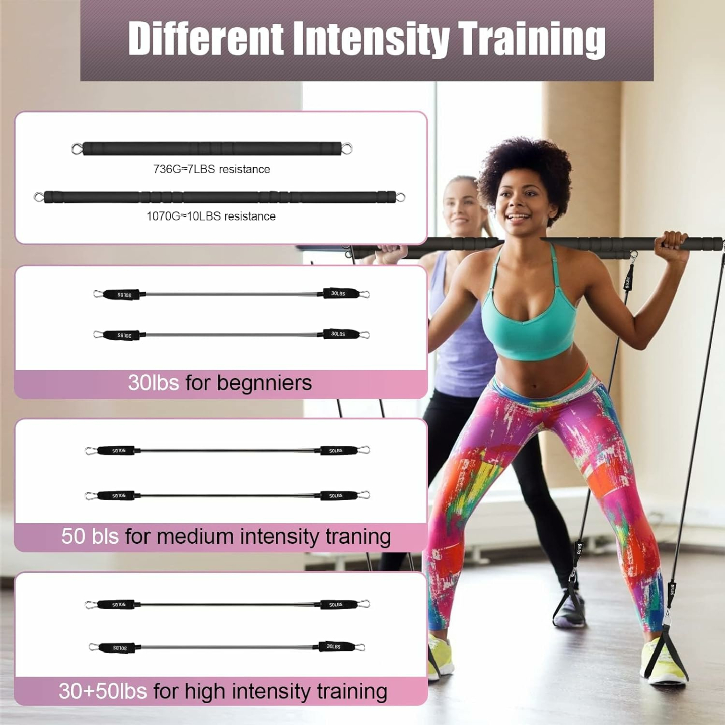 Portable Pilates Bar with Resistance Bands for Home