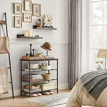 VASAGLE Shoe Rack, 4 Tier Shoe Storage Rack for 9-12 Pairs of Shoes, Shoe Organizer for Entryway, with 3 Fabric Shelves and Wooden Top, Steel Frame, Industrial, Rustic Brown and Black ULBS035B01