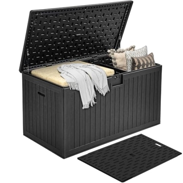 DWVO 230 Gallon Double-Wall Deck Box with Divider, XXL Extra Large Resin Outdoor Storage Box, Lockab...