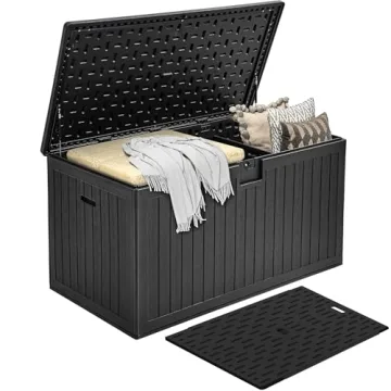 DWVO 230 Gallon Double-Wall Deck Box with Divider, XXL Extra Large Resin Outdoor Storage Box, Lockab...