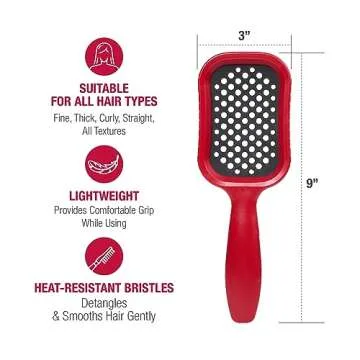 RED by Kiss Dry Vent Heat-Resistant Hair Brush, Detangling Fast Blow Drying for Wet Dry Curly Thick Straight Hair, Vented Detangler for Women Men Children Kids