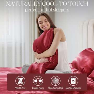 Madison Park Essentials Satin Sheet Set Luxury and Silky with Natural Sheen, Elastic 14" Pocket fits up to 16" Mattress, All Around Elastic - Year-Round Bedding, Queen, Red, 6 Piece