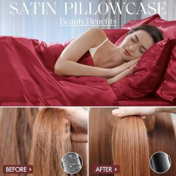 Madison Park Essentials Satin Sheet Set Luxury and Silky with Natural Sheen, Elastic 14" Pocket fits up to 16" Mattress, All Around Elastic - Year-Round Bedding, Queen, Red, 6 Piece