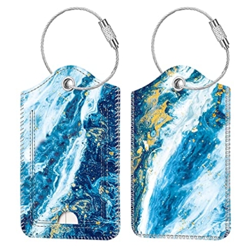 Stylish 2 Pcs Luggage Tags with Privacy Cover and Steel Loop