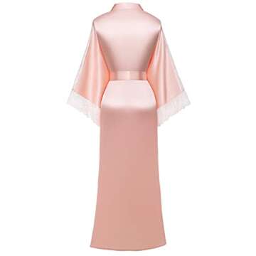PRODESIGN Satin Kimono Lace Robe Long Silky Kimono Bathrobe with Lace Trim Sleepwear Wedding Bridesm...