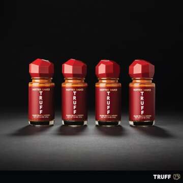 TRUFF Hotter Sauce 4-Pack Mini Set, Portable Travel Bottles of Gourmet Hot Sauce, Black Truffle and Chili Peppers, Gift Idea for the Hot Sauce Fans, An Ultra Unique Flavor Experience (1.5 oz, 4 count)