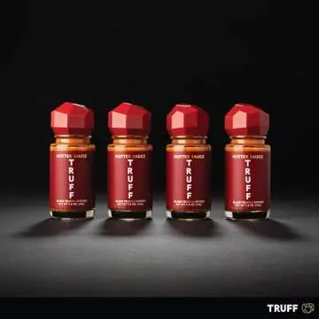 TRUFF Hotter Sauce 4-Pack Mini Set, Portable Travel Bottles of Gourmet Hot Sauce, Black Truffle and Chili Peppers, Gift Idea for the Hot Sauce Fans, An Ultra Unique Flavor Experience (1.5 oz, 4 count)