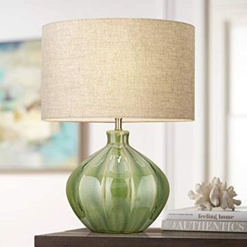 360 Lighting Gordy Modern Accent Table Lamp Handcrafted 20.5" High Ribbed Green Ceramic Oatmeal Fabr...