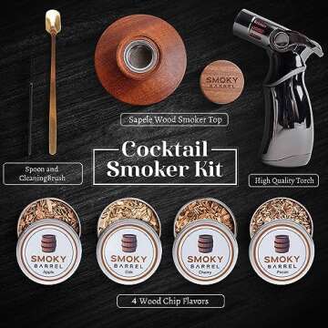 Smoky Barrel Cocktail Smoker Kit with Premium Torch - Old Fashioned Cocktail Kit - Whiskey Smoker Kit - Drink Smoker for Whiskey - Bourbon Smoker Kit - Cocktail Smoker Top (No Butane)