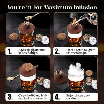 Smoky Barrel Cocktail Smoker Kit with Premium Torch - Old Fashioned Cocktail Kit - Whiskey Smoker Kit - Drink Smoker for Whiskey - Bourbon Smoker Kit - Cocktail Smoker Top (No Butane)