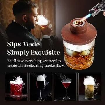 Smoky Barrel Cocktail Smoker Kit with Premium Torch - Old Fashioned Cocktail Kit - Whiskey Smoker Kit - Drink Smoker for Whiskey - Bourbon Smoker Kit - Cocktail Smoker Top (No Butane)