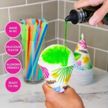 Hawaiian Shaved Ice Green Apple Syrup - Nut Soy Dairy Free - Flavor Fluffy & Crunchy Snow Cones - Shelf Stable - Makes 8 Servings - 16 ounces