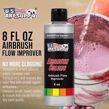 U.S. Art Supply Airbrush Flow Improver, 8-Ounce Bottle - Additive to Improve Acrylic Paint Flow, Red...