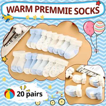 Janmercy Preemie Socks - 20 Pairs for Newborn Comfort