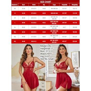 Avidlove Women Lace Lingerie for Valentine Babydoll Sexy Sleepwear V Neck Nightgown Side Split Nighties Nightdress Dark Red