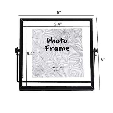 Leoyoubei Floating Glass Frame,Vintage&Real Glass Photo Frame Collection Metal Geometric Picture Frame Square,Double Glass Desk Vertical Floating Frame 4x4,Full Frame 5X5 Photo (Black)