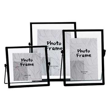 Leoyoubei Floating Glass Frame,Vintage&Real Glass Photo Frame Collection Metal Geometric Picture Frame Square,Double Glass Desk Vertical Floating Frame 4x4,Full Frame 5X5 Photo (Black)