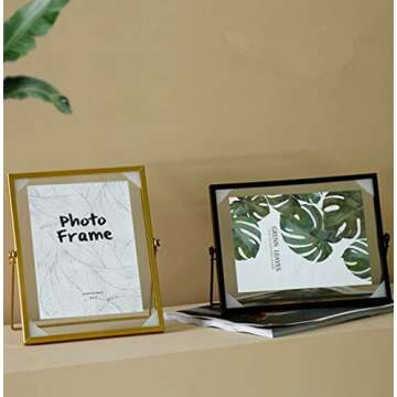 Leoyoubei Floating Glass Frame,Vintage&Real Glass Photo Frame Collection Metal Geometric Picture Frame Square,Double Glass Desk Vertical Floating Frame 4x4,Full Frame 5X5 Photo (Black)