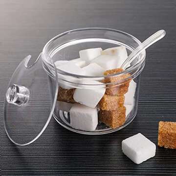 Patelai 4 Pieces Sugar Bowl Acrylic Clear Sugar Bowl with Lid and Salt Spoon Storage Jar with Airtig...